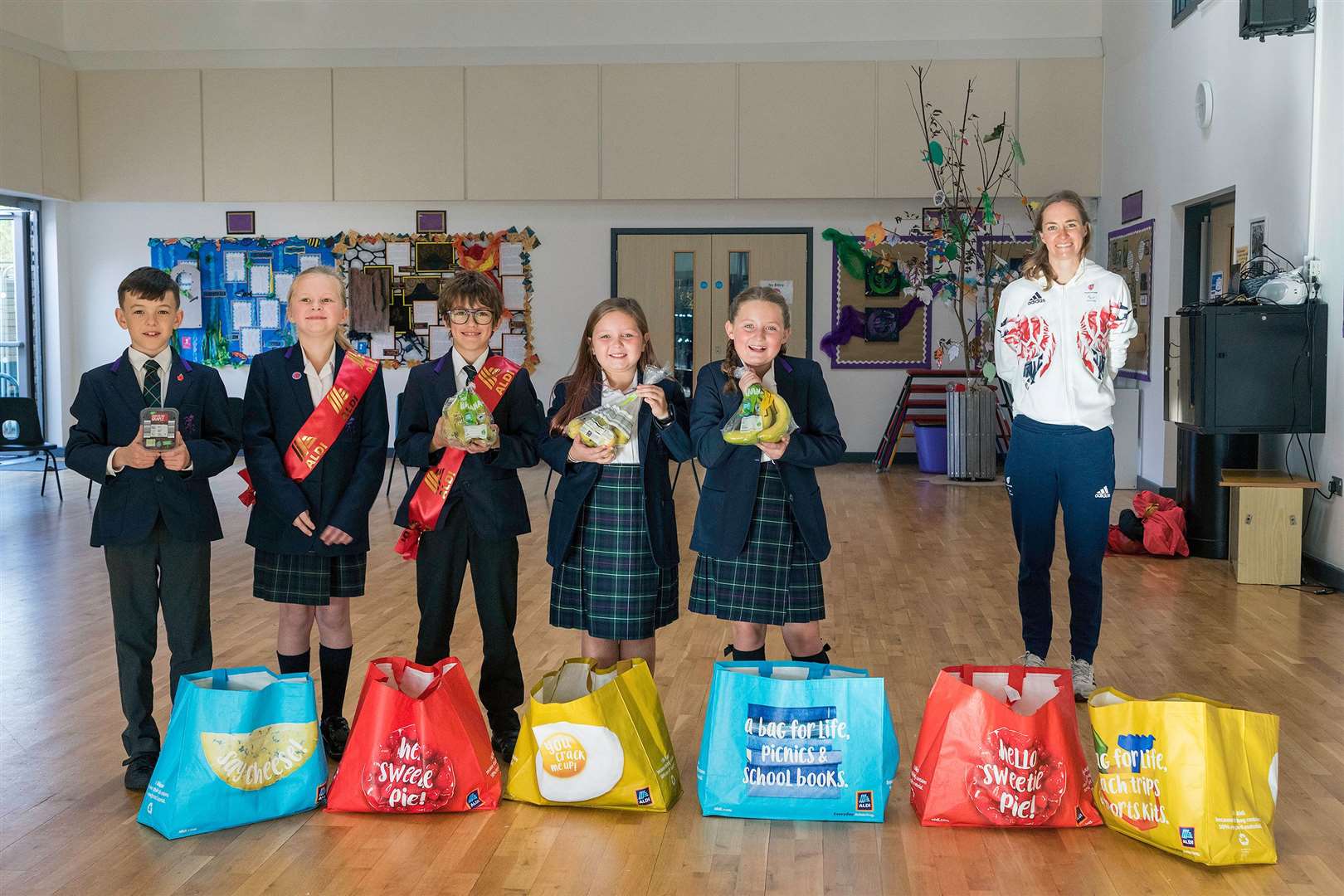 Paralympics GB athlete Claire Cashmore with pupils of Valley Invicta Primary School. Picture: McCann