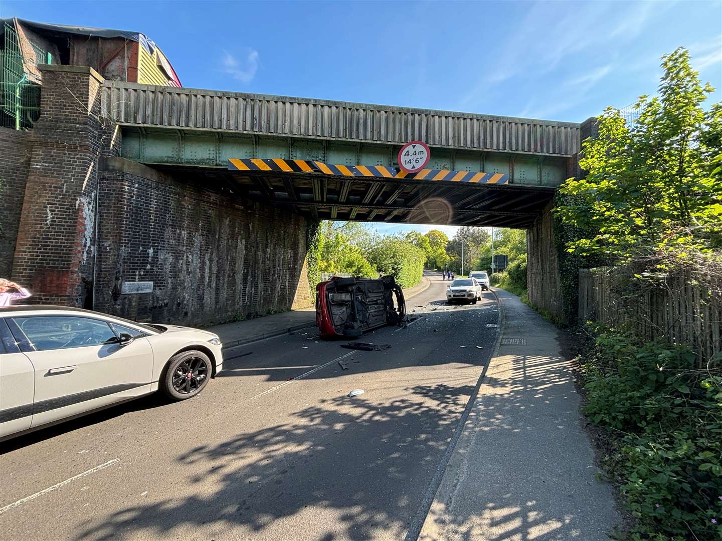 A car reportedly fell off the transport lorry during the crash in Tunbridge Wells. Picture: Angus Walker