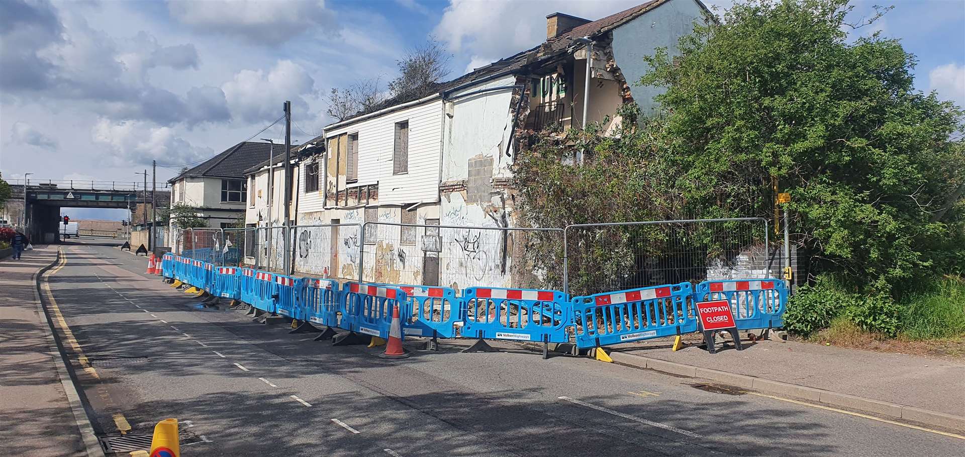 The row of buildings has been cordoned off