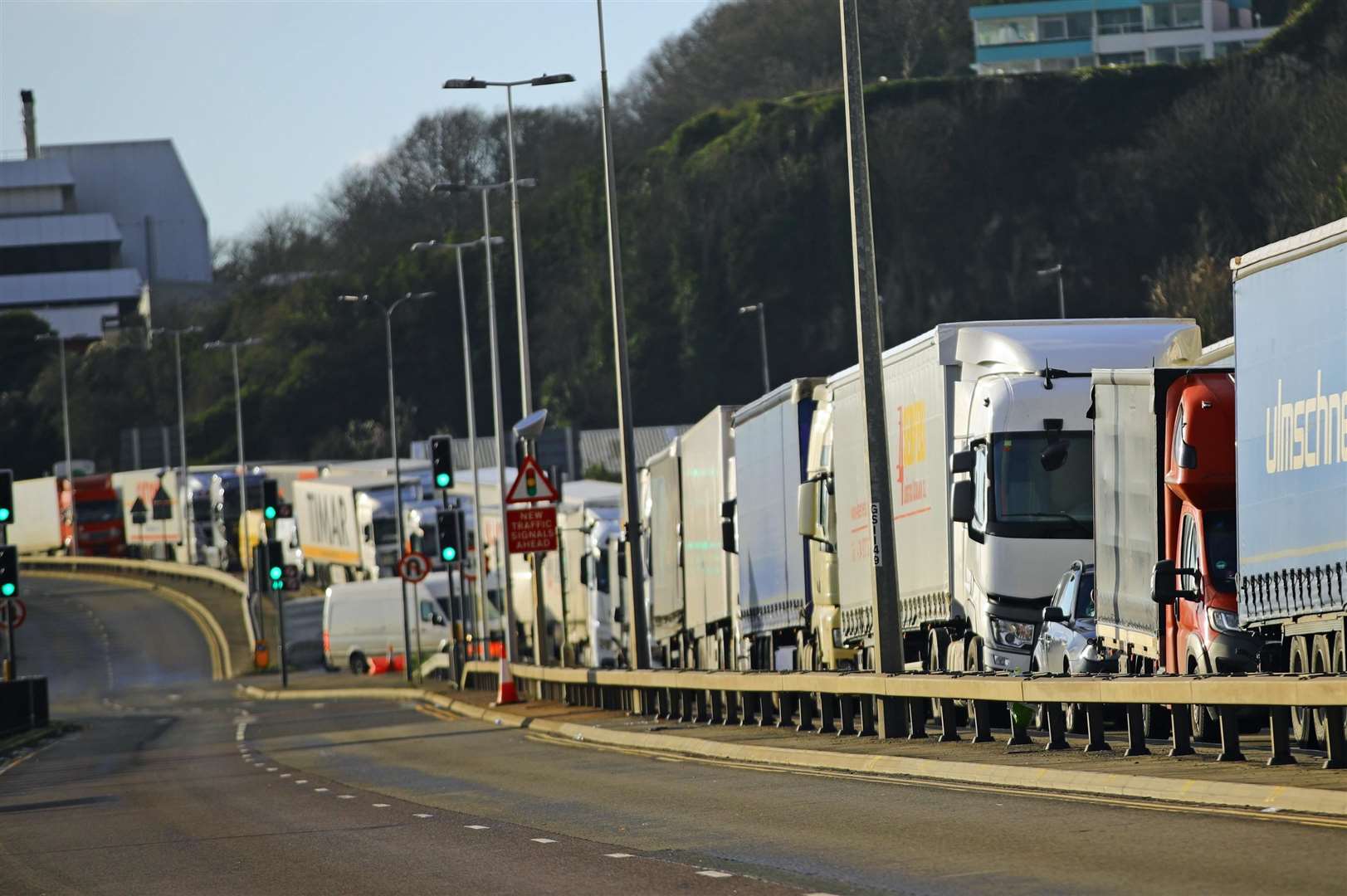 Freight lorries queue to enter the Port of Dover on the M20 Picture: Aaron Chown/PA. Stock picture