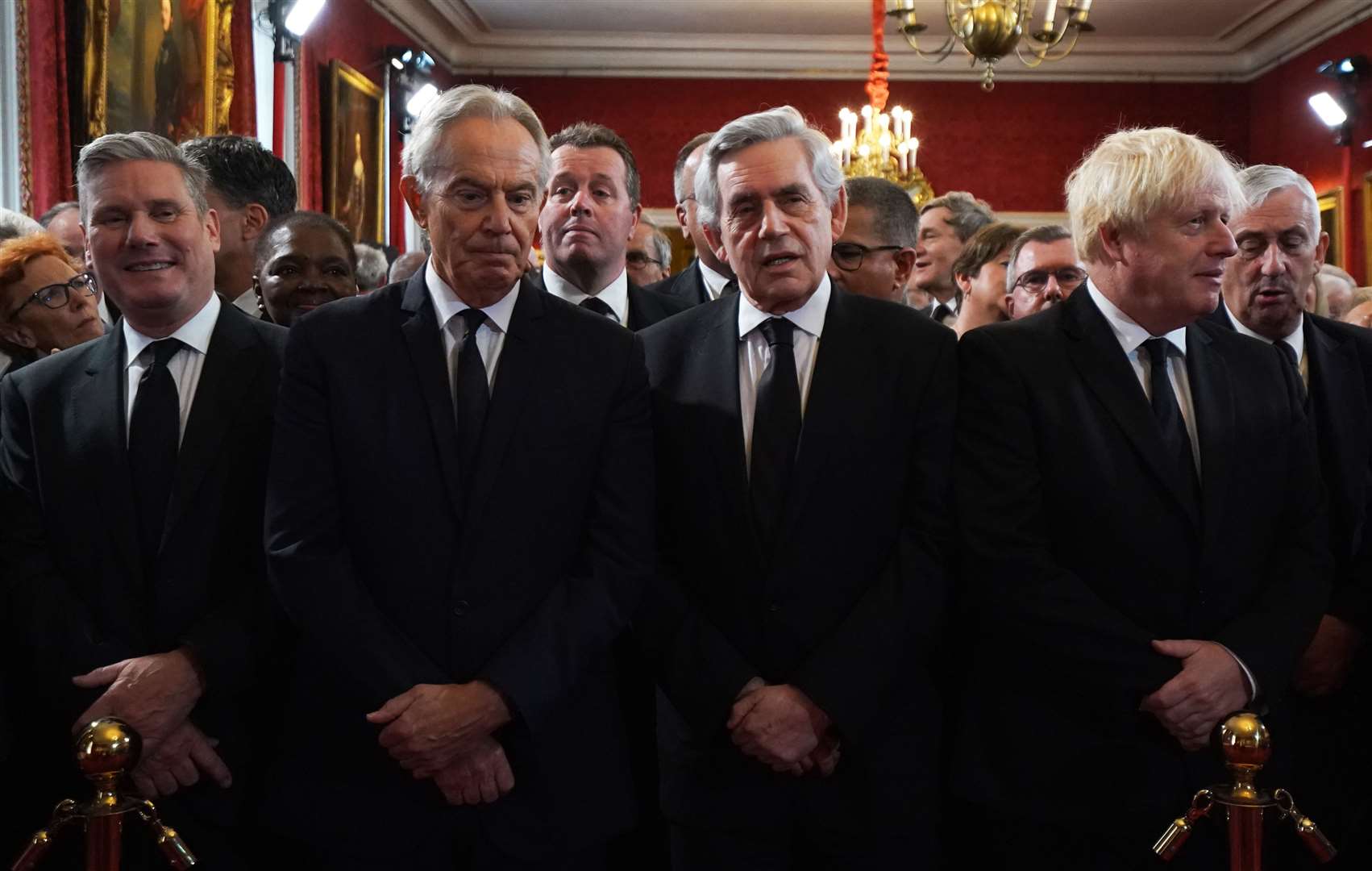 Labour leader Sir Keir Starmer, former Prime Ministers Tony Blair, Gordon Brown and Boris Johnson ahead of the Accession Council ceremony at St James’s Palace (Kirsty O’Connor/PA)