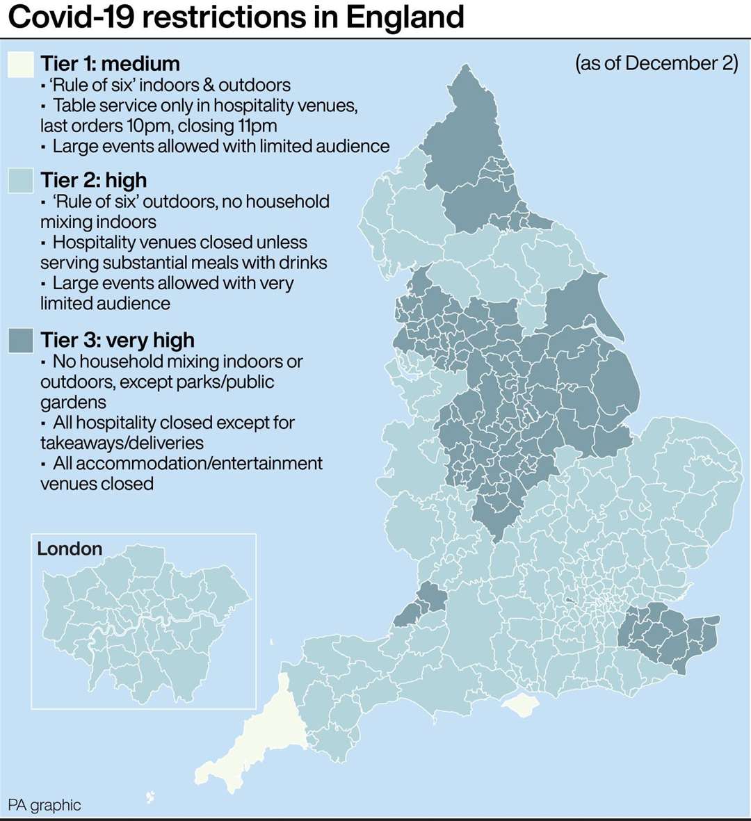 Covid-19 restrictions in England (PA Graphics)