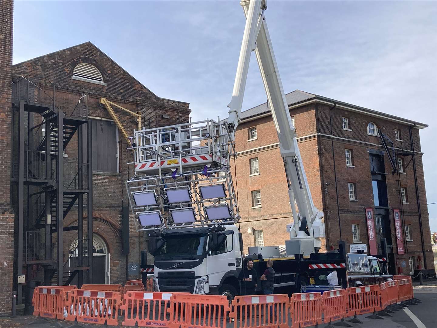 A huge lighting rig installed for filming at Chatham Dockyard. Picture: Jenni Horn