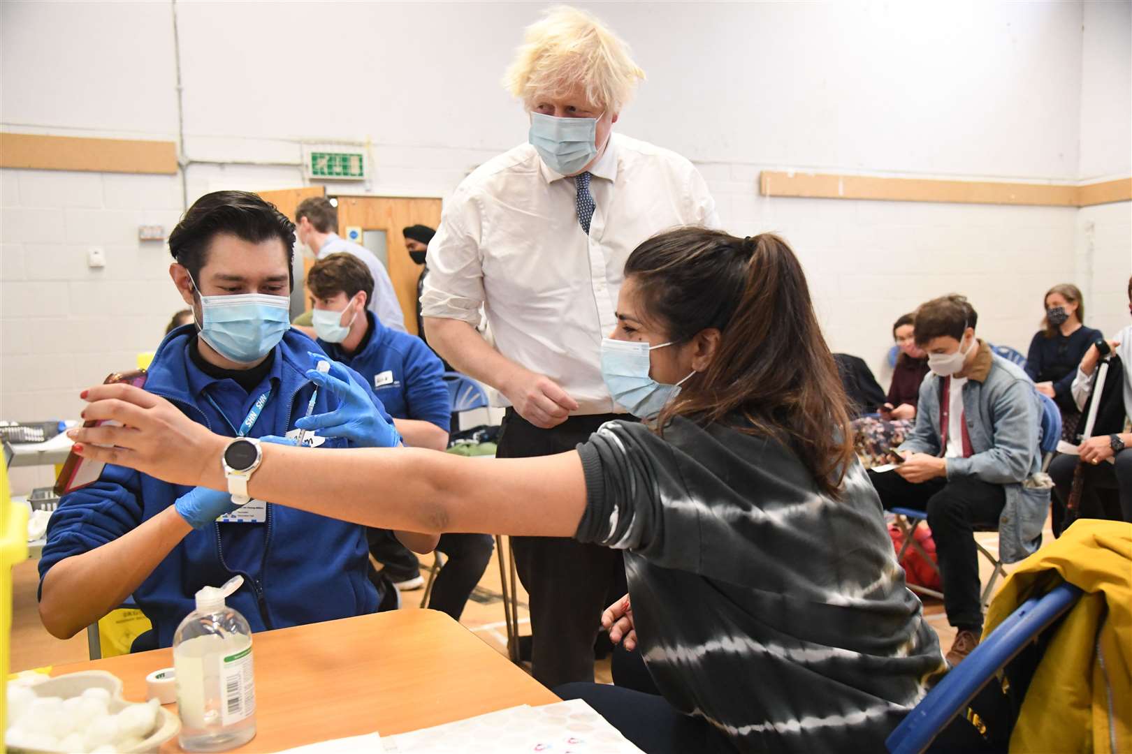 Boris Johnson during a visit to the Stow Health vaccination centre (Jeremy Selwyn/Evening Standard/PA)