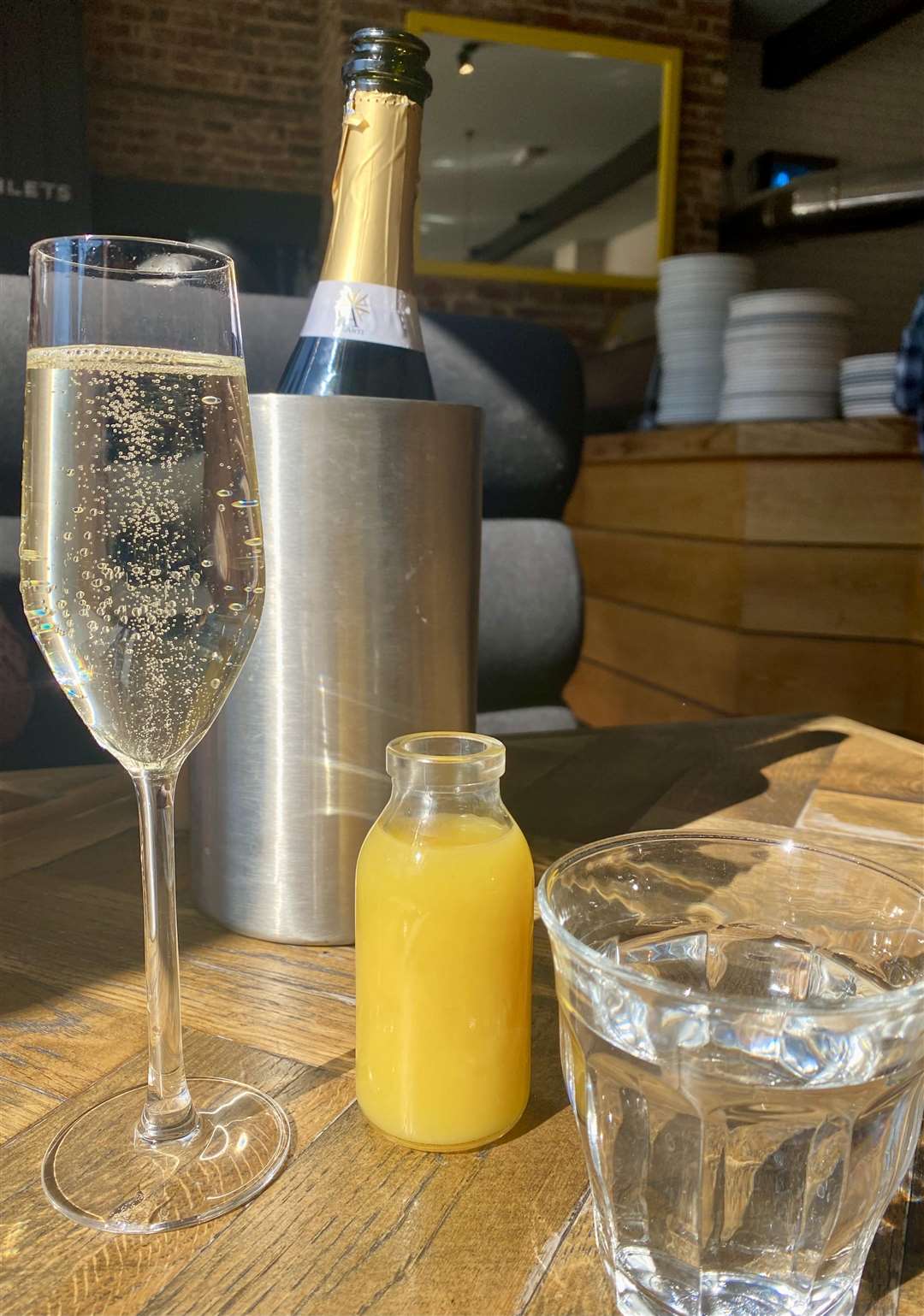 The bottomless brunch includes bottles of prosecco, water, peach purée and orange juice. Picture: Sam Lawrie