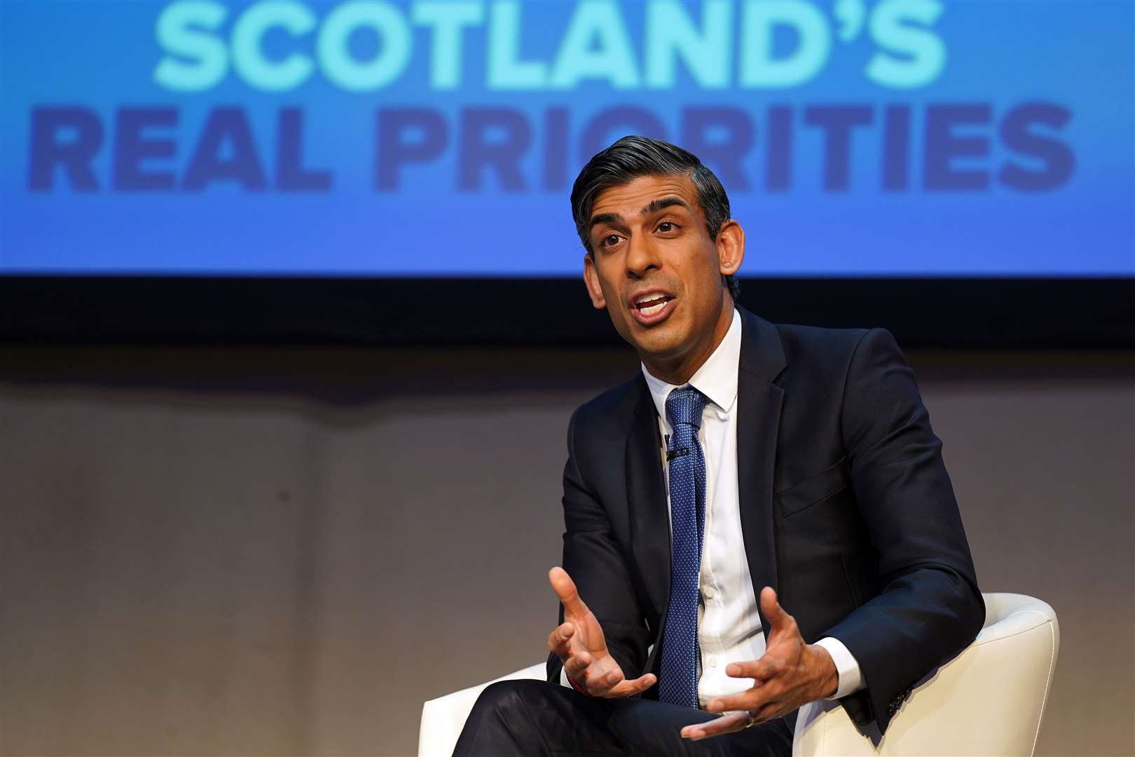 Prime Minister Rishi Sunak speaking on the first day of the Scottish Conservative party conference (Andrew Milligan/PA)