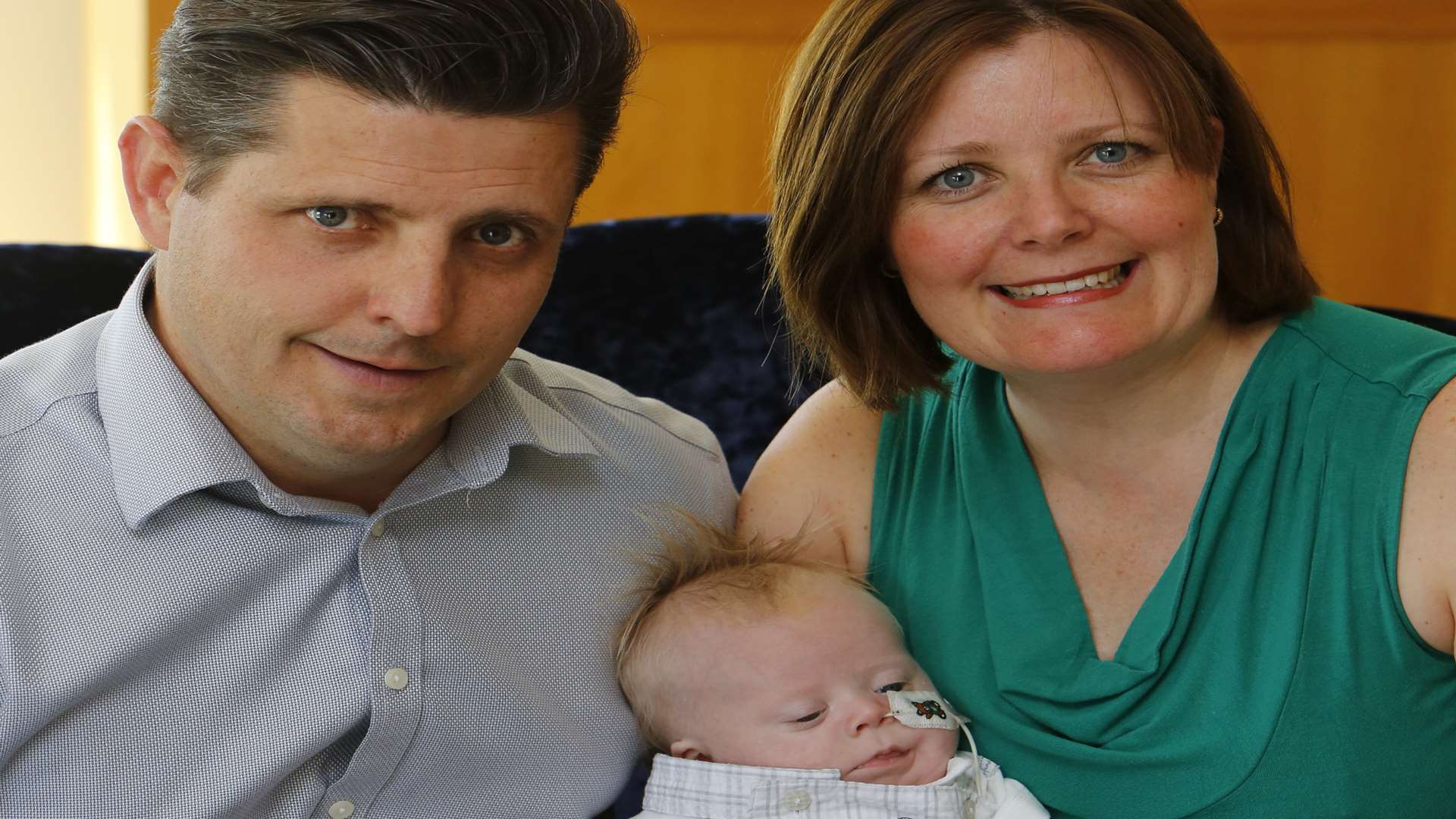 Pictured are Julius and Sinead Ainsworth with four-month old son Fergus who has made a remarkable recovery after receiving outstanding care at Tunbridge Wells Hospital