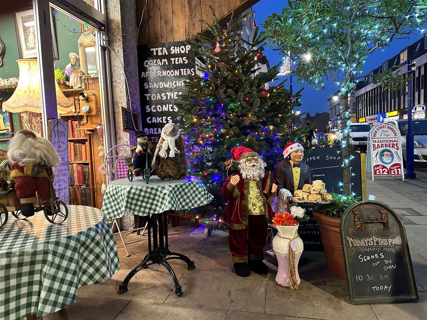 Stephen Jackson's Christmas decorations outside his tearoom in Sheerness