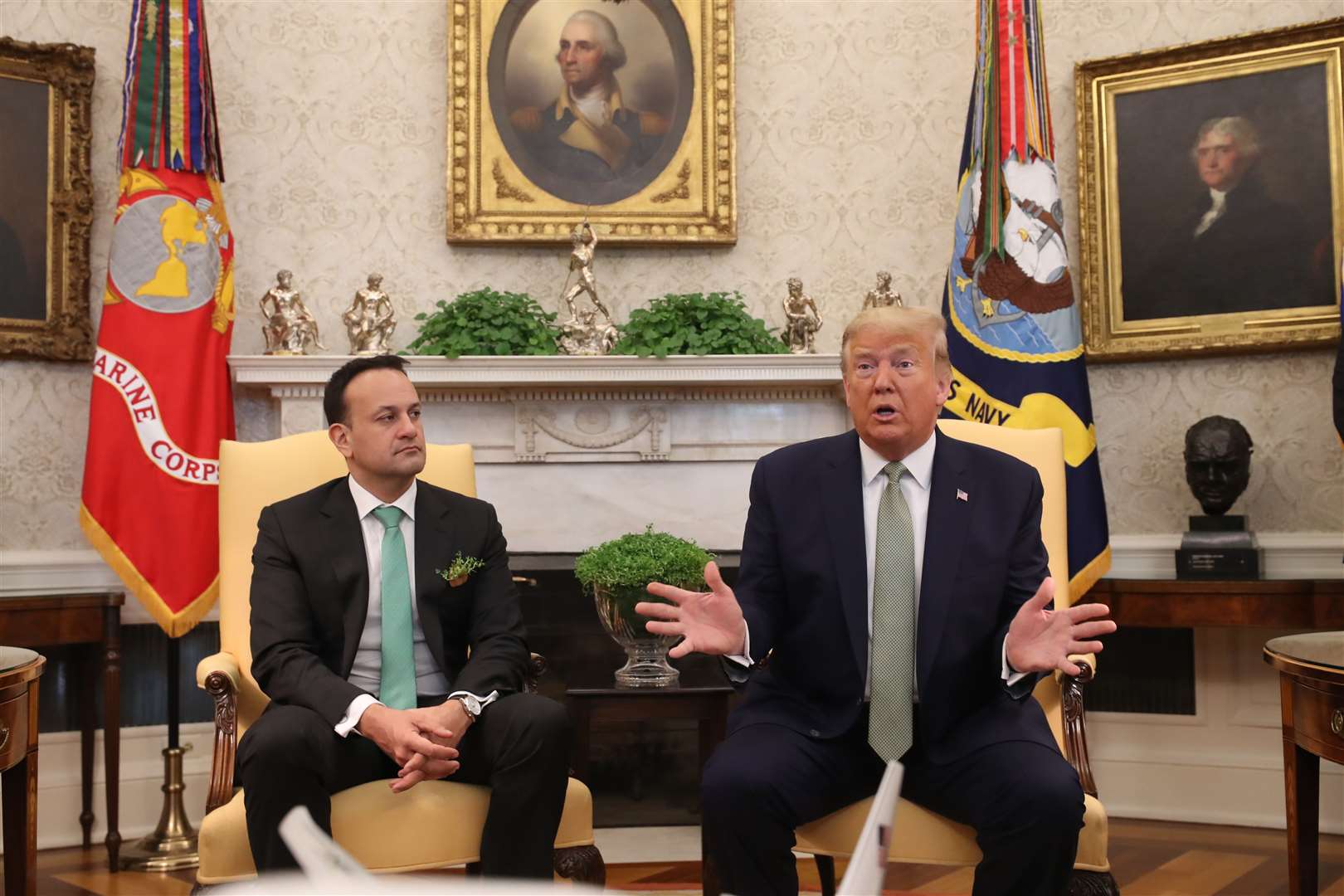 Then taoiseach Leo Varadkar (left) and then US president Donald Trump in the Oval Office for the Shamrock ceremony in March 2020 (Niall Carson/PA)