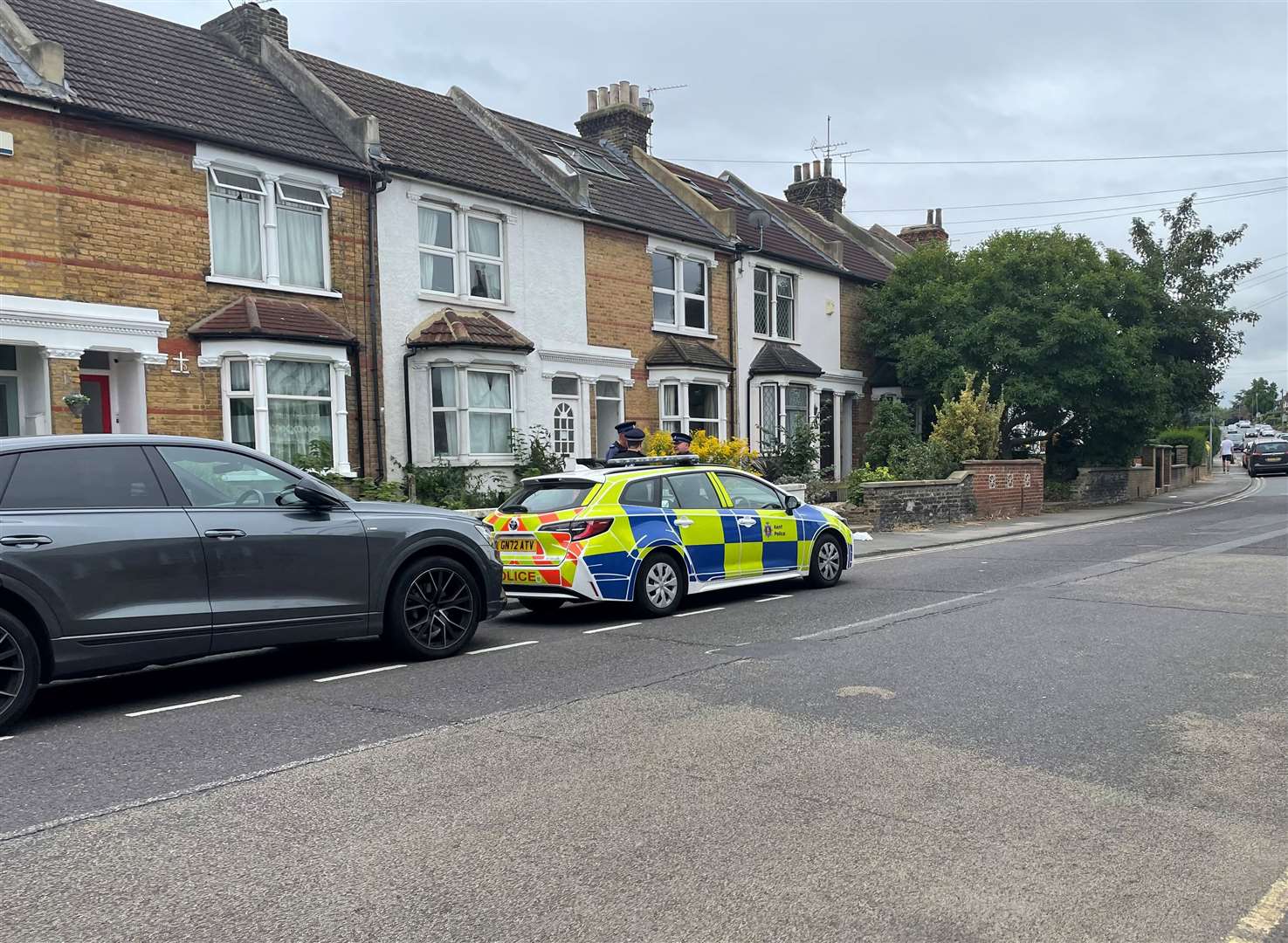A police car in Singlewell Road, Gravesend, today