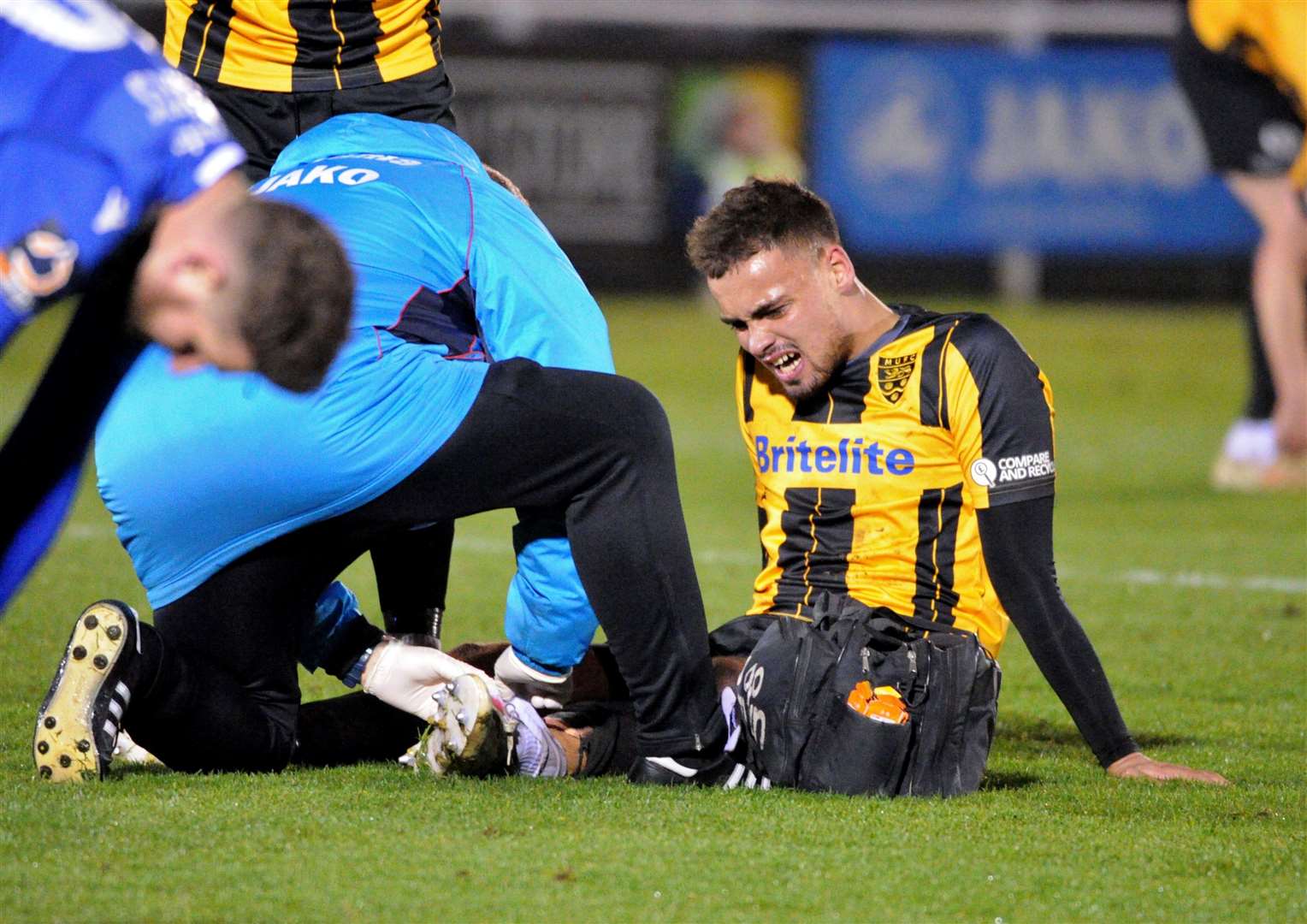 Michael Phillips receives treatment at Eastleigh Picture: Steve Terrell