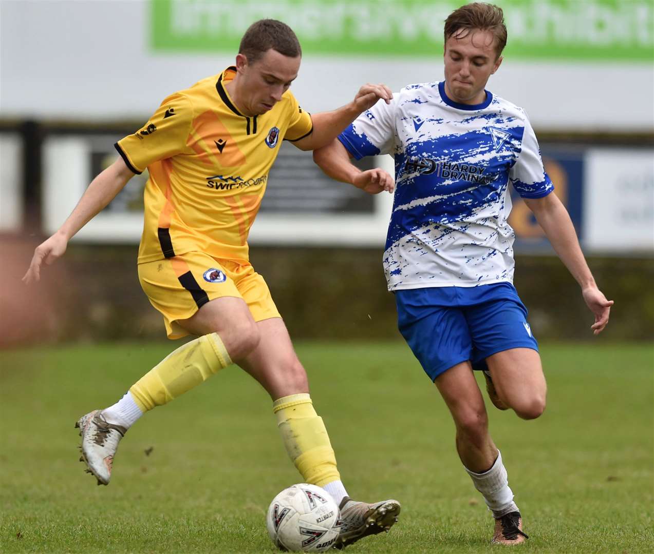 No way through for Bearsted’s Michael Hagan in their 3-0 weekend loss at Erith & Belvedere. Picture: Ian Scammell