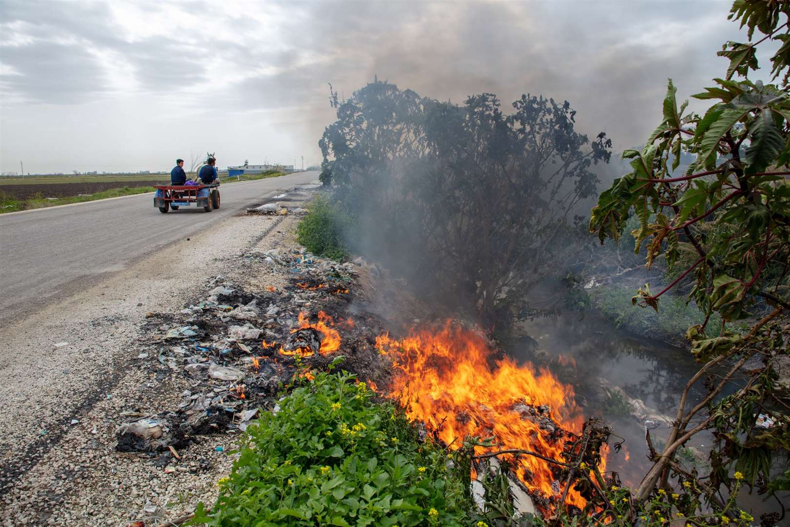 Rubbish burning on the side of a road in Turkey (Caner Ozkan/Greenpeace/PA)