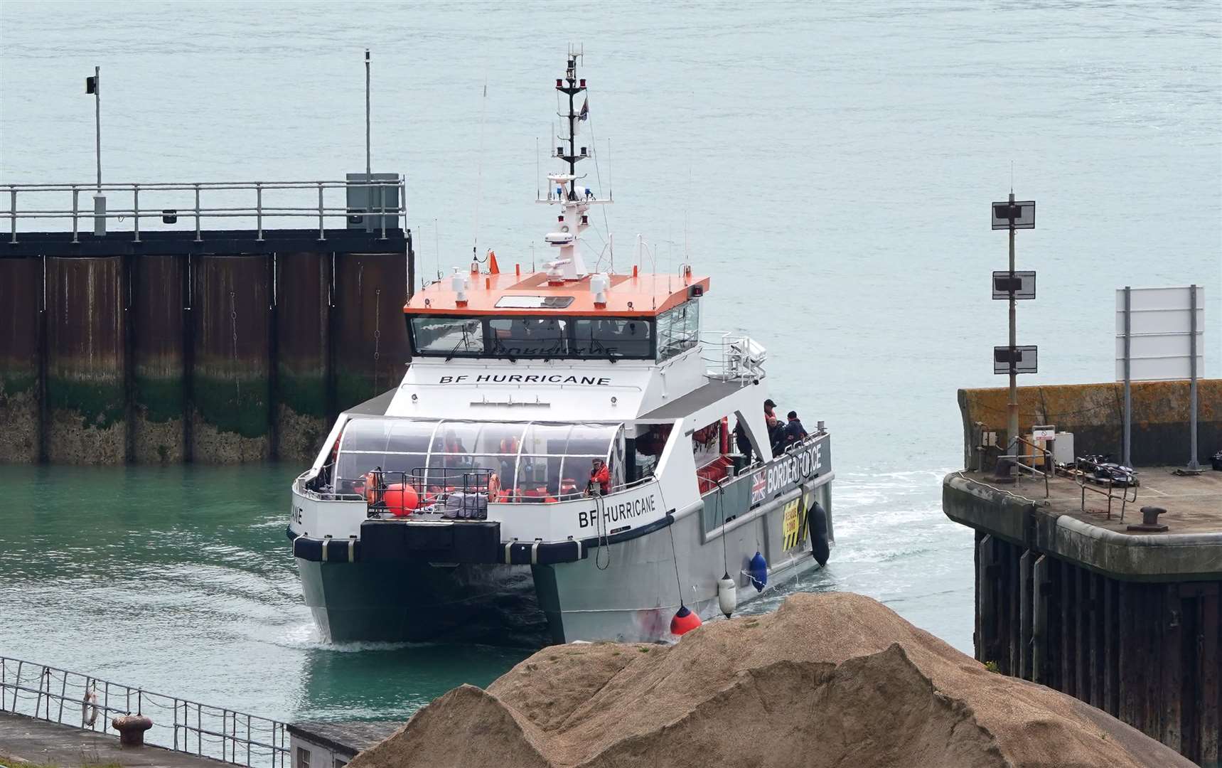 A Border Force boat arrives back in Dover harbour on Monday (Gareth Fuller/PA)