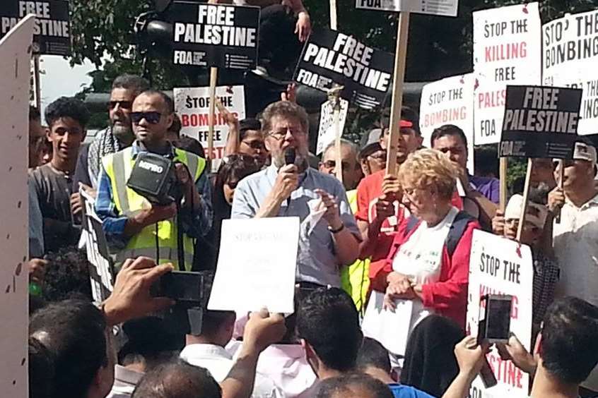 Steve Wilkins speaking at the rally which was held outside The Pentagon.