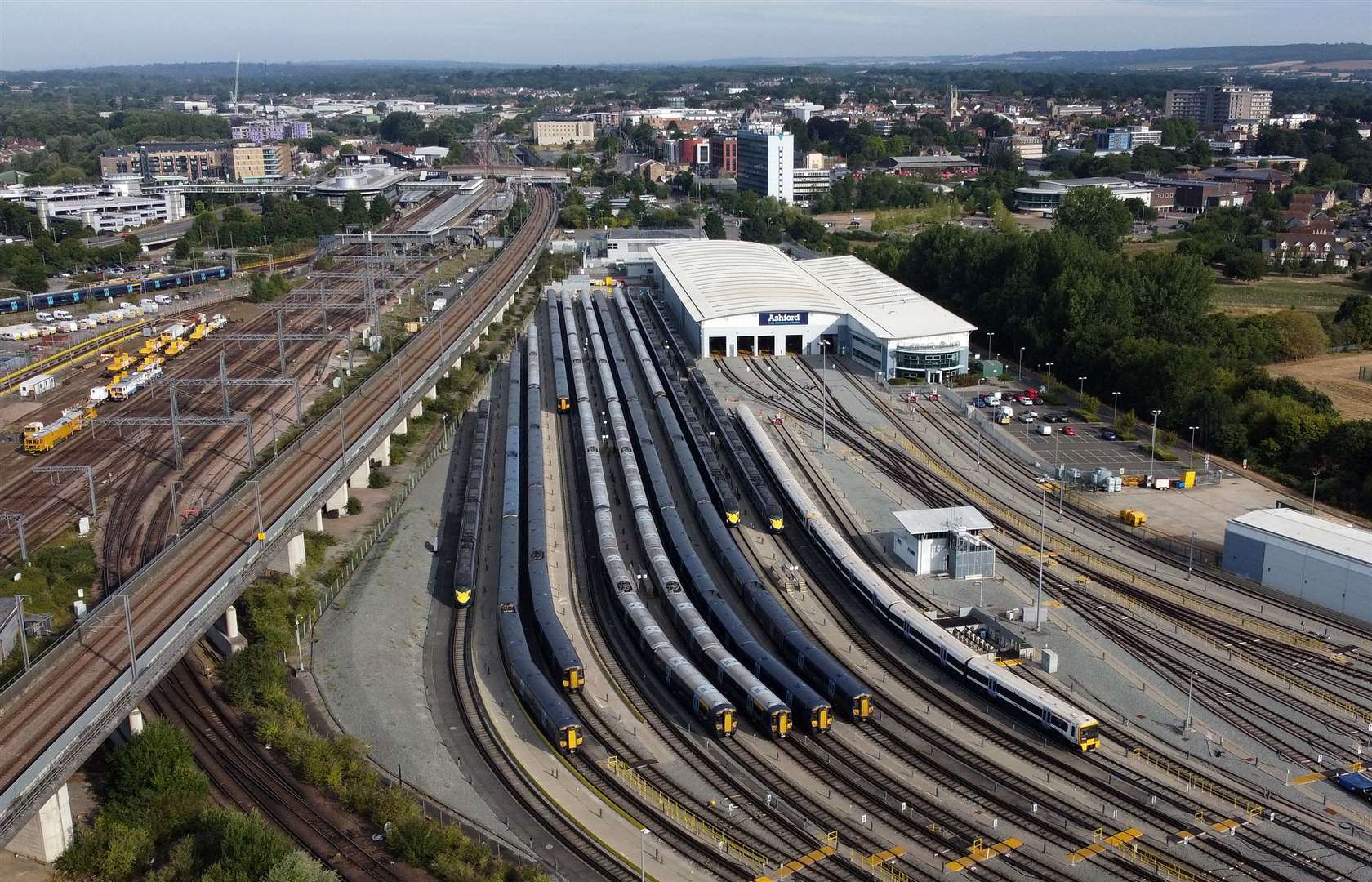 Ttrains in sidings near Ashford railway station in Kent (Gareth Fuller/PA)