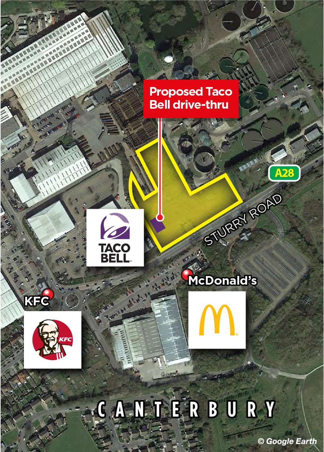 The Taco Bell in Sturry Road will be located near to KFC and McDonald's
