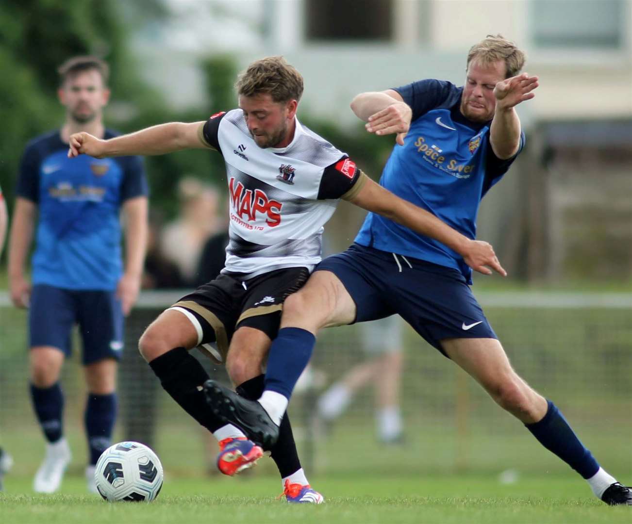 Deal Town's Macaulay Murray rides a challenge in midfield at the Charles Sports Ground. Picture: Paul Willmott