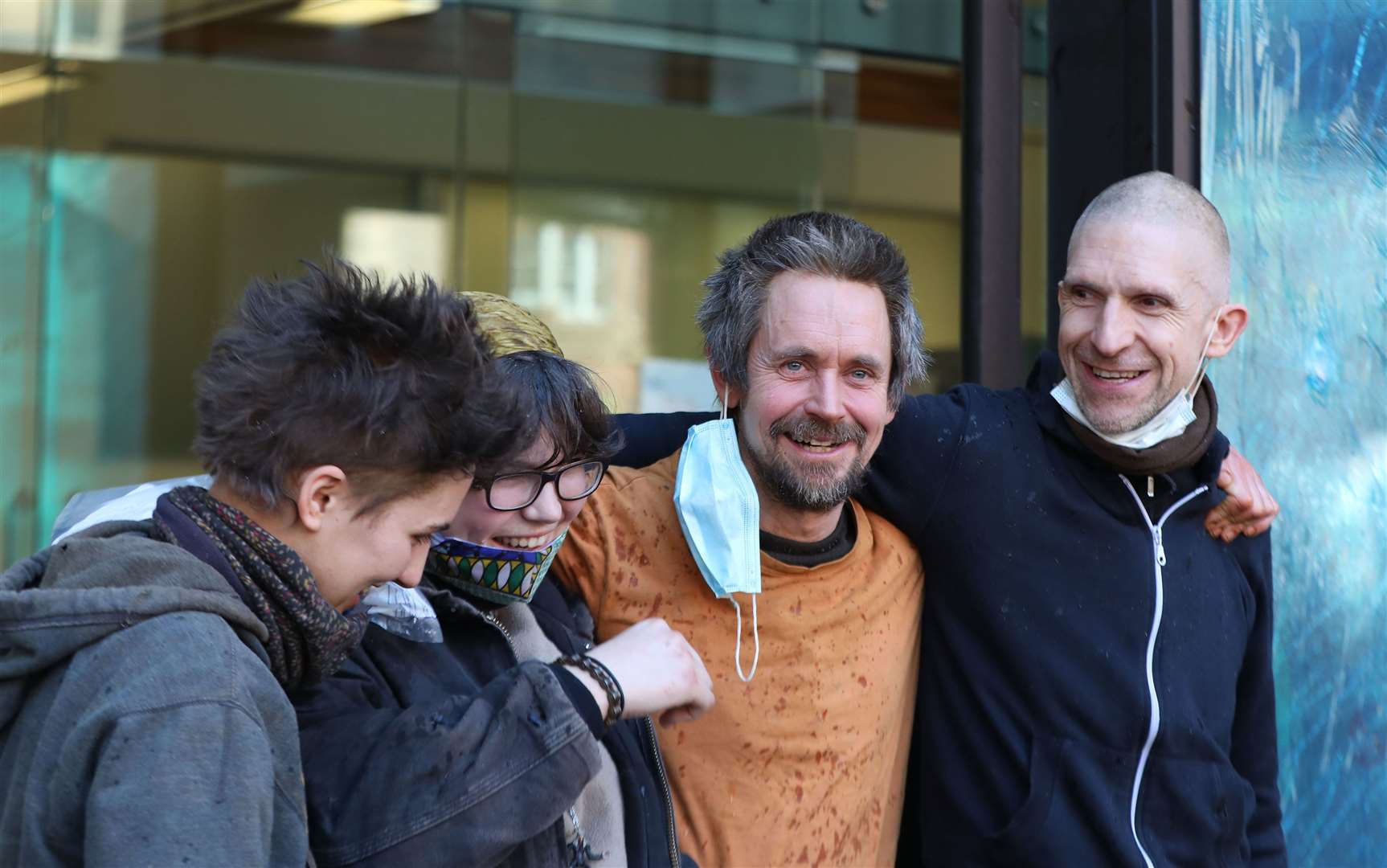 Anti-HS2 activists outside Westminster Magistrates’ Court, central London, in February (Luciana Guerra/PA)