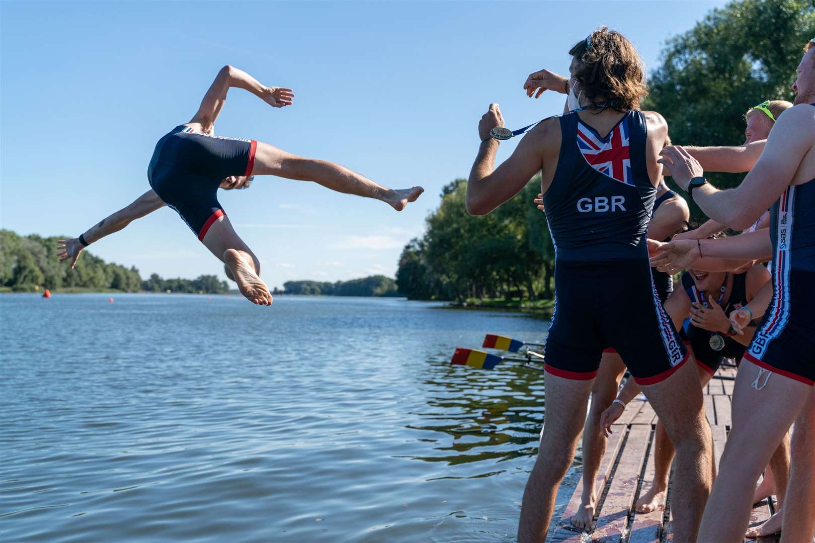 A celebratory dip for Freddie Allinson after Great Britain's gold medal triumph Picture: AllMarkOne