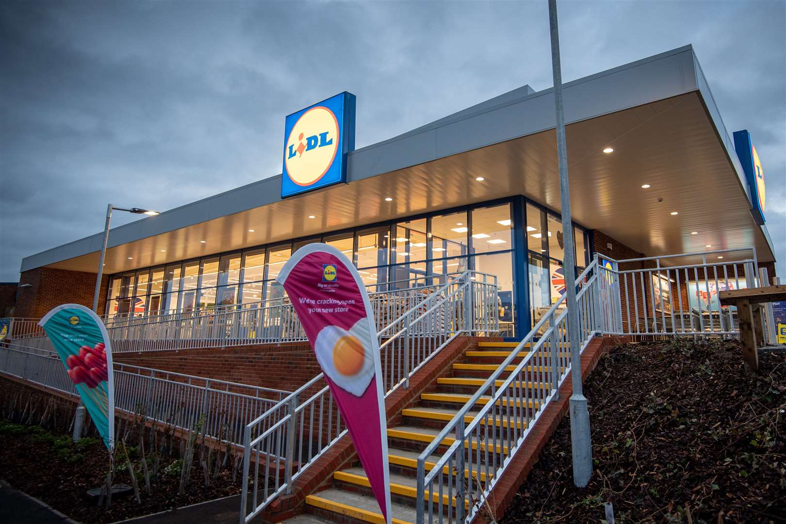 The outside of the store with both stairs and a ramp for accessible access. Picture: Lidl / CPG Photography
