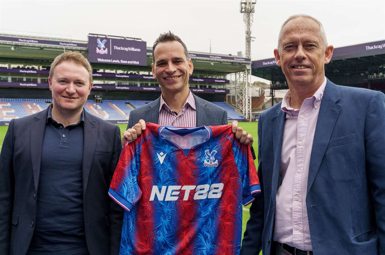 Thackray Williams’ head of sport, Lewis Glasson alongside head of financial and professional Services, Nick Gabay and managing partner, Sean Sanders, at Selhurst Park