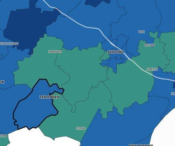 The Covid-19 infection rates in Ashford. Pic: Public Health England