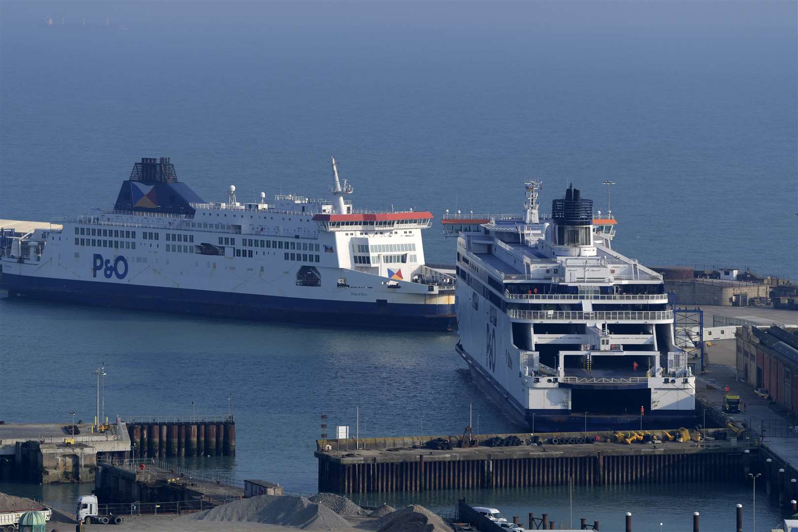 The three P&O boats, Spirit of Britain, Pride of Kent and Pride of Canterbury, moored in the port at Dover.Picture: Barry Goodwin