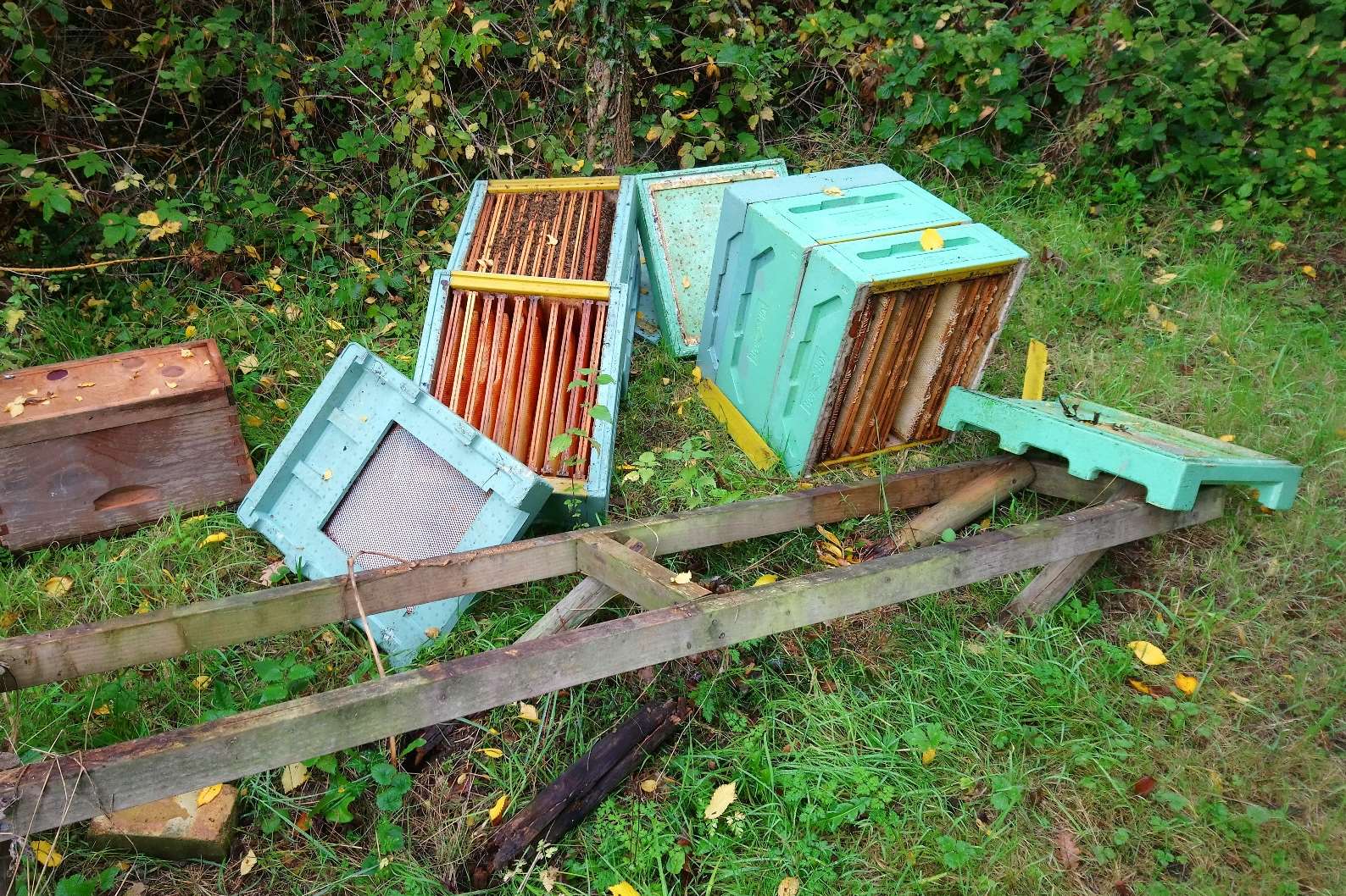 The beehives were damaged.