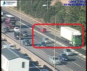 A sliproad on the M25 near Swanley was blocked after a crash involving a car and a lorry. Imagefrom Highways England