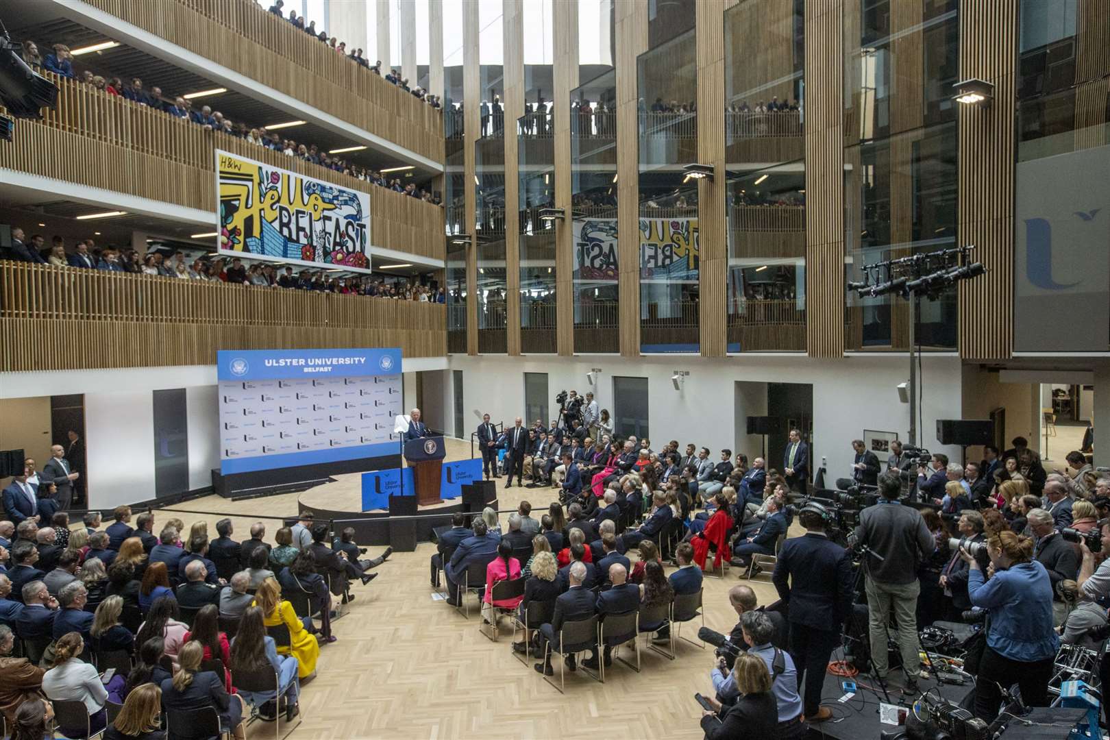 An invited audience listened to Joe Biden make his address in Belfast (Liam McBurney/PA)