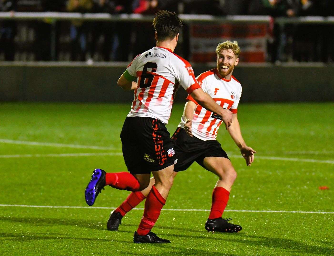 Captain Richie Hamill celebrates his goal with Sheppey United team-mate James Taylor. Picture: Marc Richards