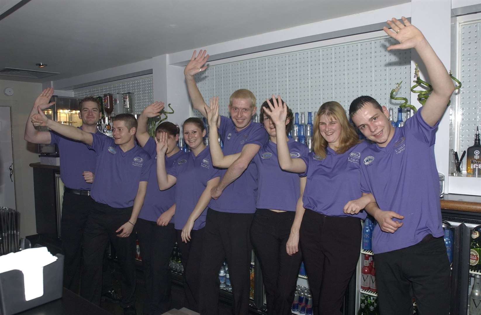 Bar staff wait for their first customers on Liquid's opening night in November 2002. Picture: Dave Downey