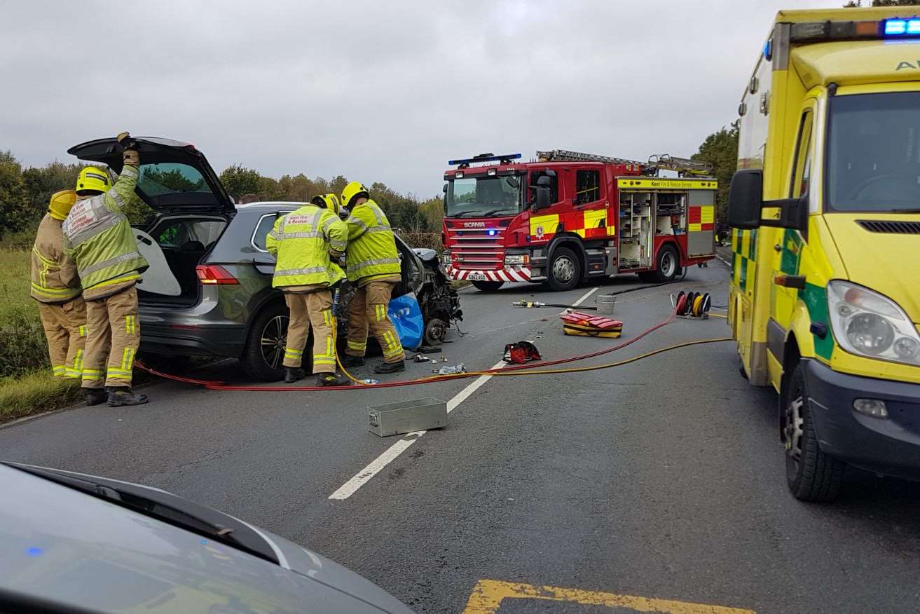 Ambulances and fire crews at the scene. Picture: Paula Tozer