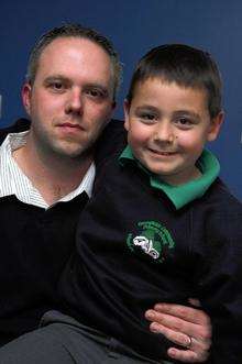 Adam Wyles with his son Keaton, who walked out of Greenfields Community Primary School