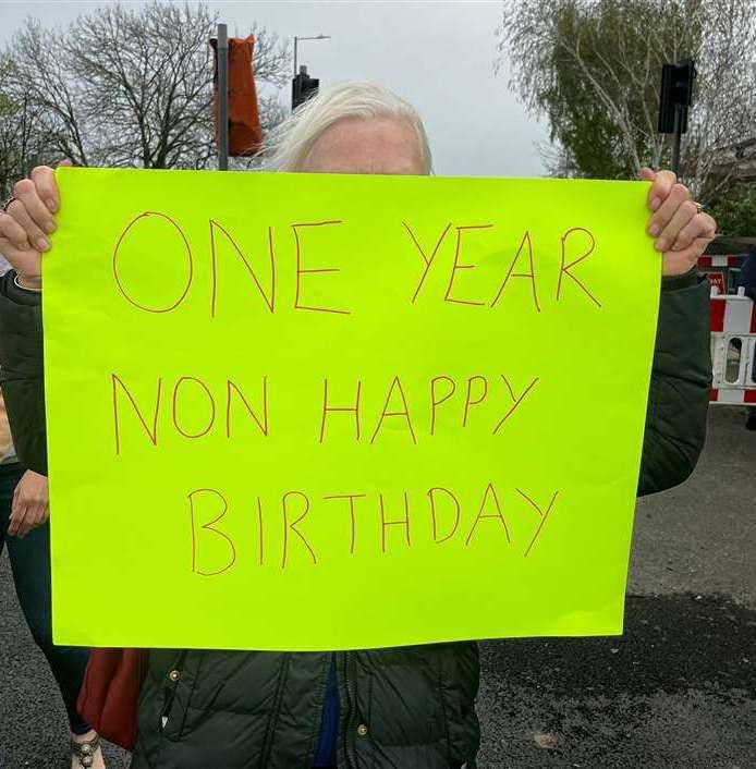 A protest in April marked one year since Galley Hill Road collapsed