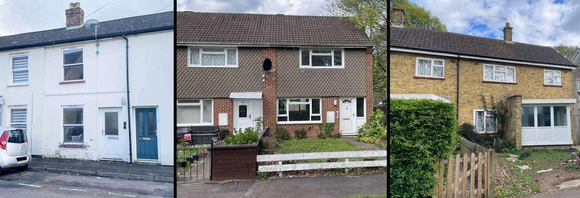 These houses on Perry Street, Shoreham Walk and Highland Road (left to right) in Maidstone will go under the hammer on Wednesday 12 June.