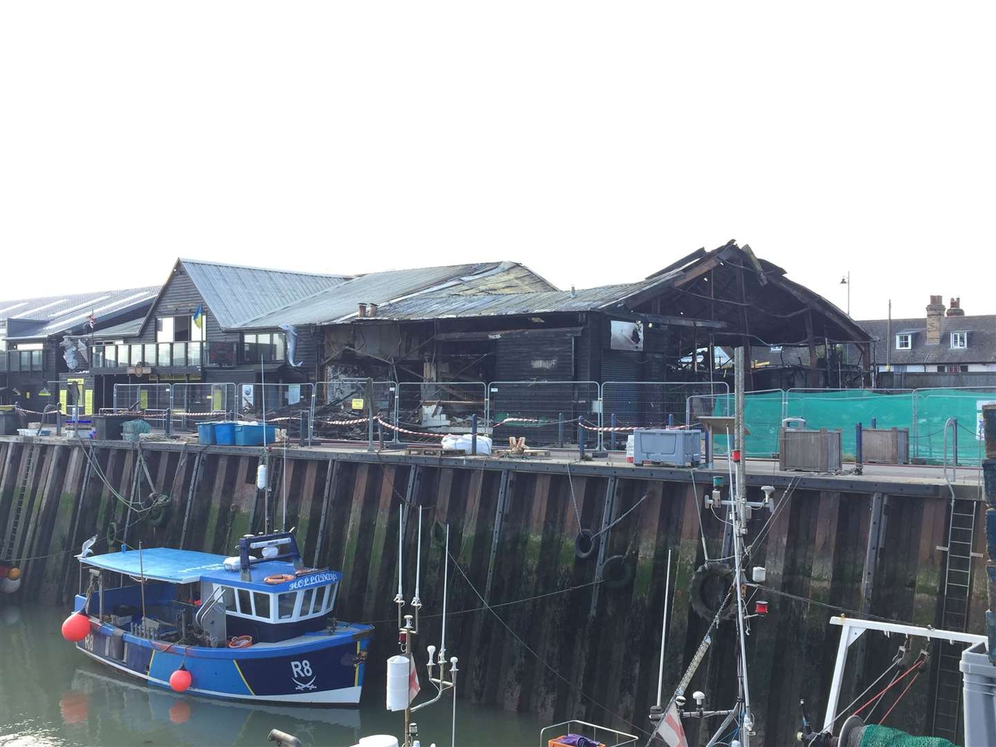 The aftermath of the cockle shed fire at Whitstable Harbour Picture: Brad Harper