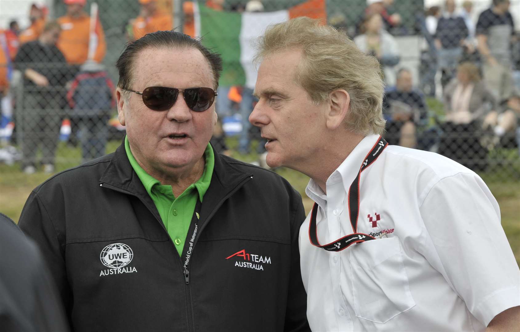 1980 Formula 1 world champion and Team Australia seat holder Alan Jones with MSV's Jonathan Palmer in 2009. Picture: Andy Payton