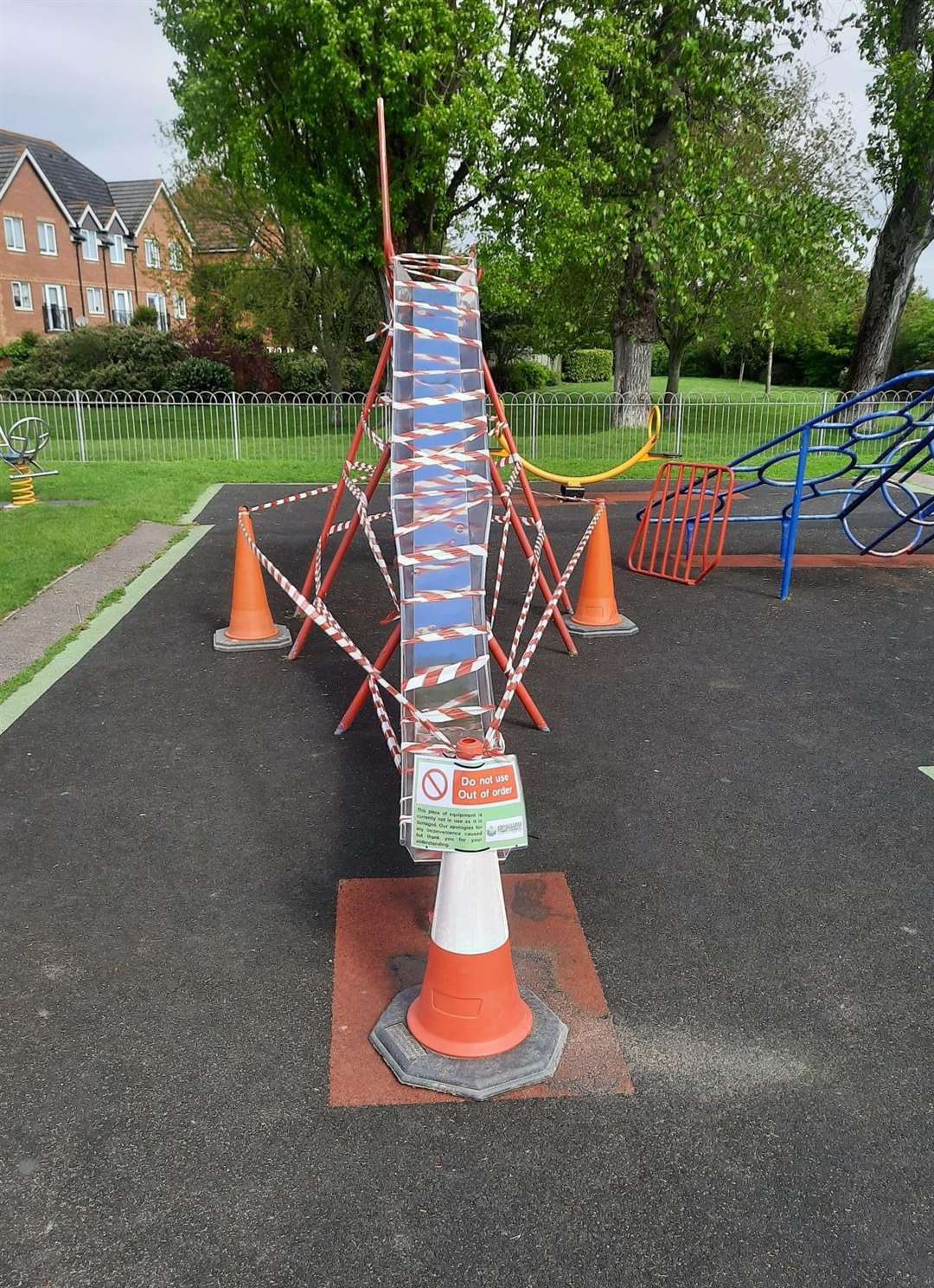 A slide was vandalised in Broomfield Park, in Swanscombe