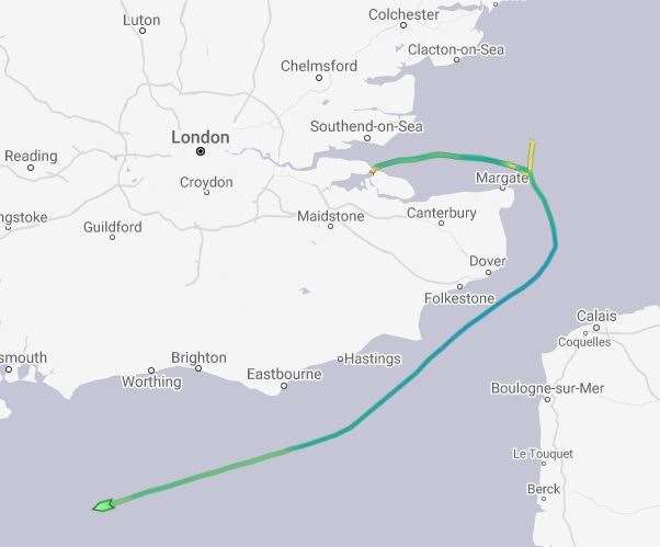 The Bahri Yanbu is now sailing to Cherbourg, France. Map: MarineTraffic.com