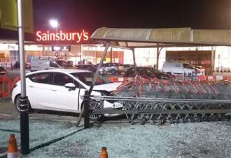 Shock as car ploughs into Sainsbury's trolley bay