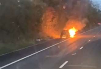 Car fire on M2 between Faversham and Sittingbourne causing traffic jams