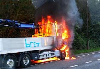 Delays after lorry's cab bursts into flames