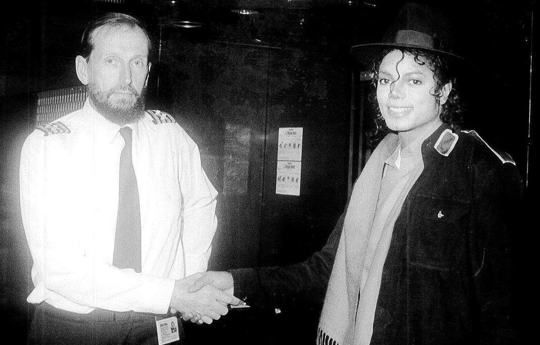 Michael Jackson and ferry skipper of the Pride of Dover, Pat Hammond, when the star caught a P&O ferry from Dover in 1988. Picture: Basil Kidd/Dover Harbour Board