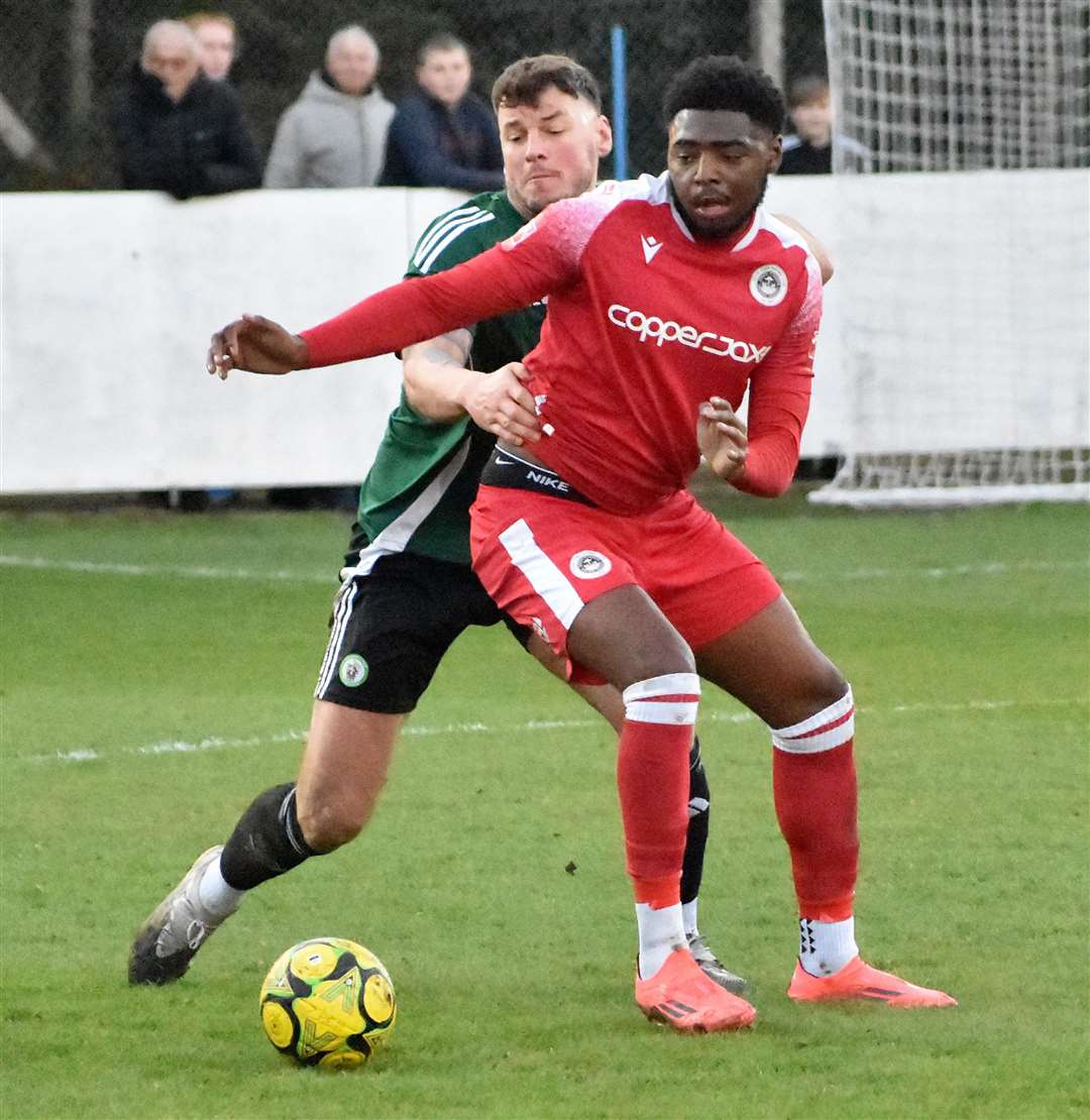 Javaun Splatt in action for Hythe against Burgess Hill. Picture: Randolph File