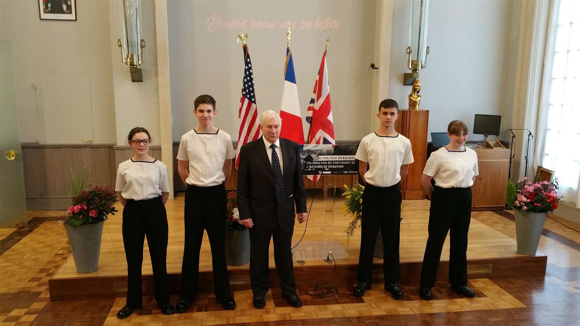 The Mayor of Maidstone with cadets: Cdt 1st Class Rosie Mills, AC Cameron Cook-Clarke, OC Calum Godden, Cdt 1st Class Sherwood