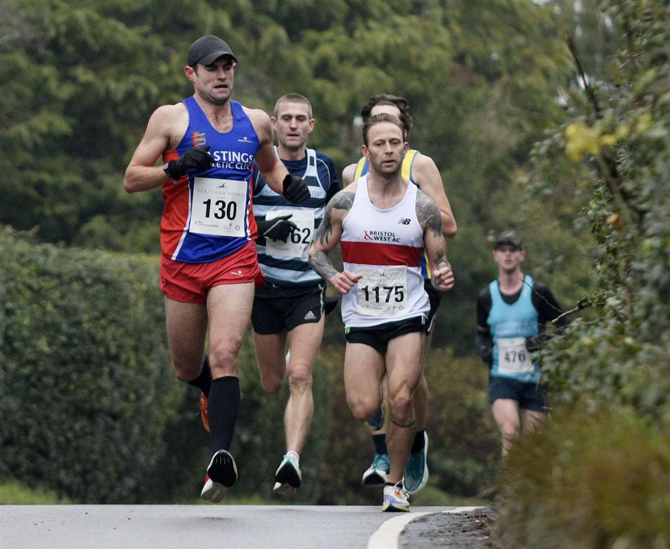 Second-placed Barry Stephenson second from left, with third-placed runner Rhys Boorman (No.130) alongside. Picture: Barry Goodwin (62014048)