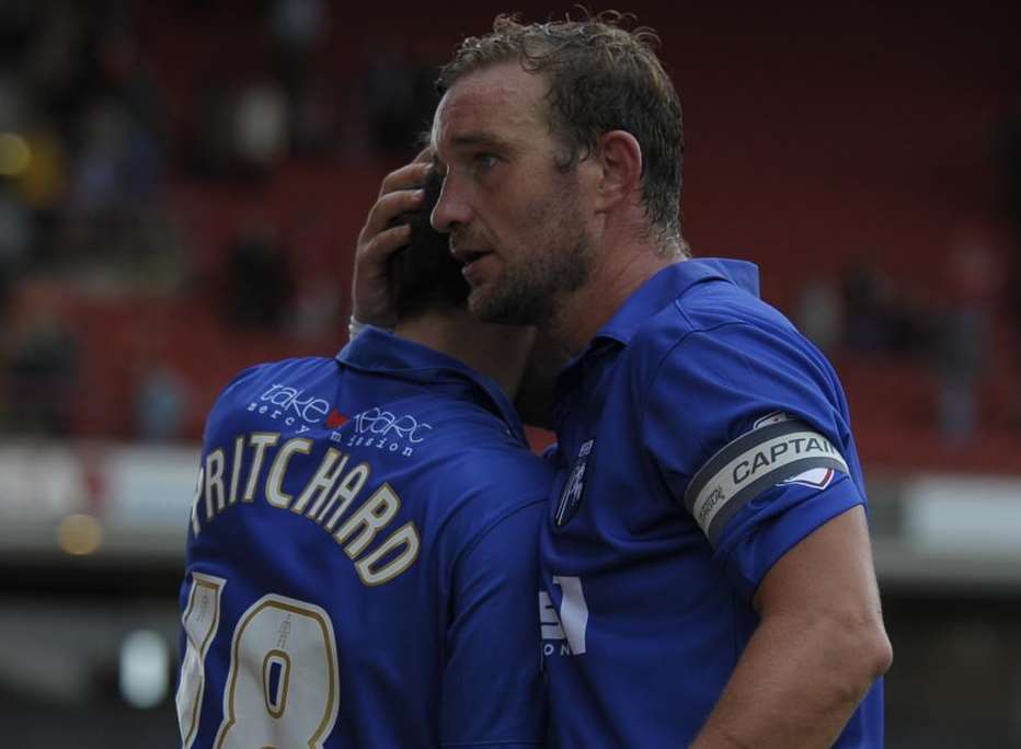 Danny Kedwell is congratulated by Josh Pritchard after scoring against Barnsley Picture: Barry Goodwin