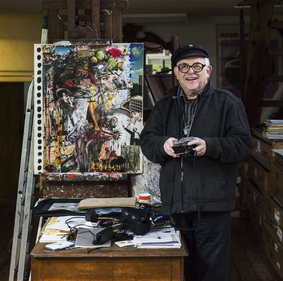 Artist Ralph Steadman in his studio